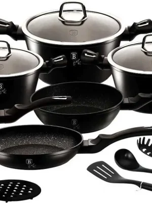 Omezená Nabídka Berlingerhaus Sada nádobí s mramorovým povrchem 15 ks Royal Black Collection